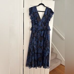 Ted Baker Navy and Midnight Floral Midi Dress Size Medium